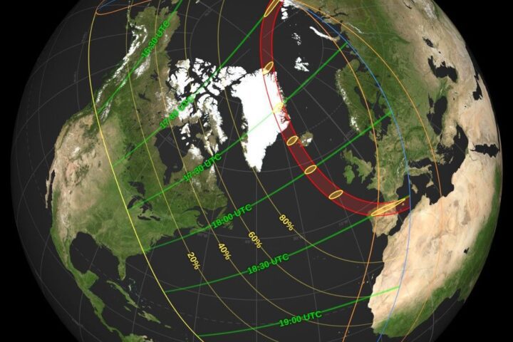 Map of the August 12 2026 total solar eclipse path of totality