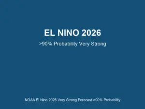 Pacific Ocean with El Nino temperature anomalies and weather patterns
