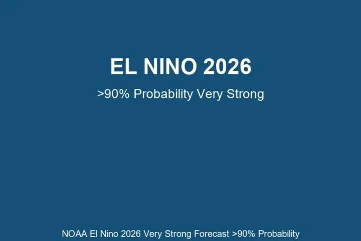 Pacific Ocean with El Nino temperature anomalies and weather patterns