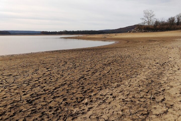 Spruce Run Reservoir drought, Nov 2024, via Wikimedia Commons (CC BY-SA 4.0)