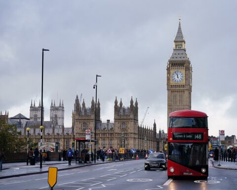 A London bus on a city street