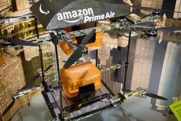 Amazon Prime Air delivery drone on display