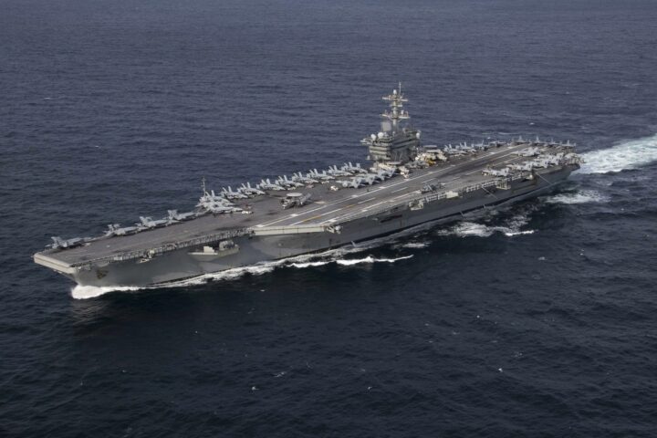 The aircraft carrier USS Abraham Lincoln underway at sea.
