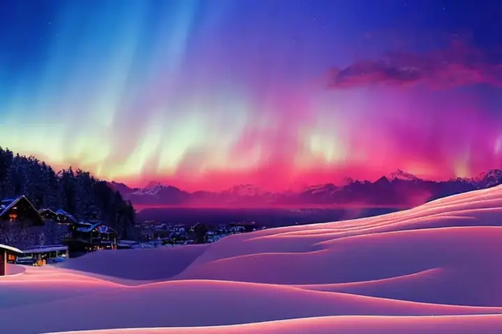 Photograph of the aurora borealis glowing green and red in the night sky during a geomagnetic storm.