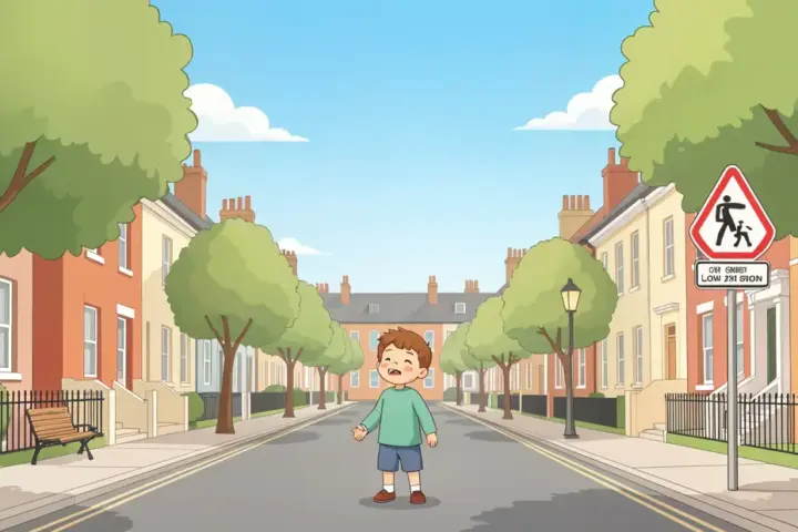 Illustration of a child on a clear-air London street
