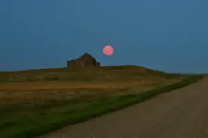 Partial lunar eclipse with Moon appearing reddish in Earth's umbral shadow, astrophotography by Evelyn Berg