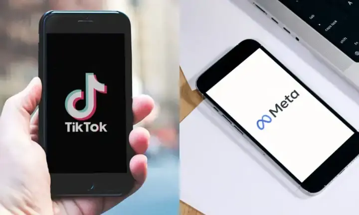 Smartphone screens displaying Meta Facebook and TikTok social media apps representing social media platform regulation and teen safety