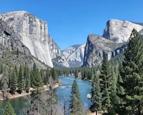 Yosemite National Park valley with granite cliffs and river