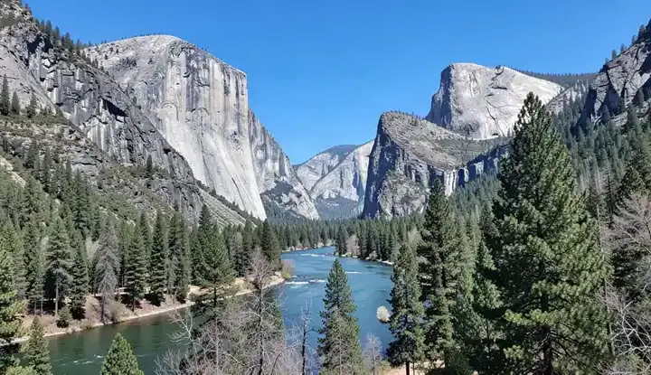 Yosemite National Park valley with granite cliffs and river