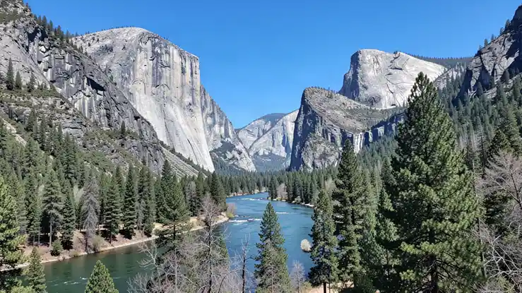 Yosemite National Park valley with granite cliffs and river