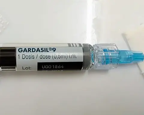A Gardasil 9 HPV vaccine vial and packaging used in cervical cancer prevention programs.