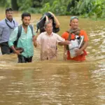 Floodwaters covering an area of Odisha during heavy monsoon rainfall