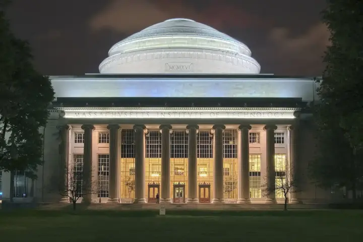 The Great Dome at the Massachusetts Institute of Technology, Cambridge, illuminated at night.