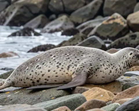 A wild fur seal on an Australian rocky shore