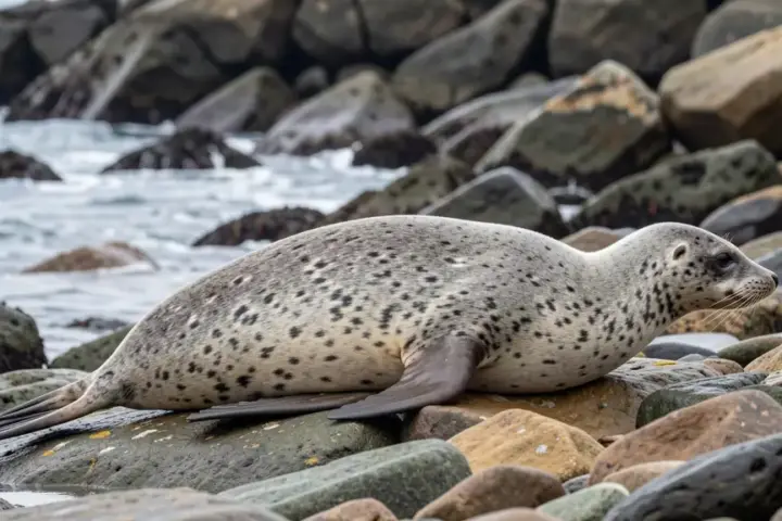 A wild fur seal on an Australian rocky shore