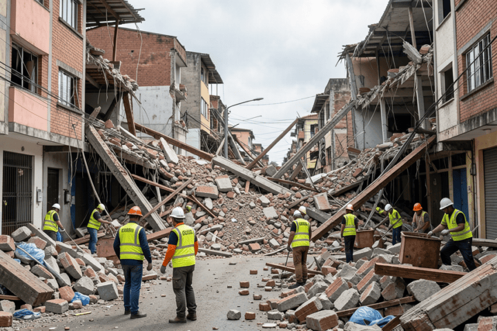 Collapsed buildings in Pereira, Colombia after the 7.4 earthquake
