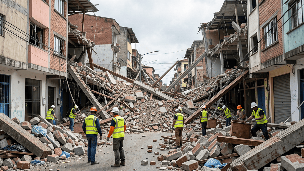Collapsed buildings in Pereira, Colombia after the 7.4 earthquake