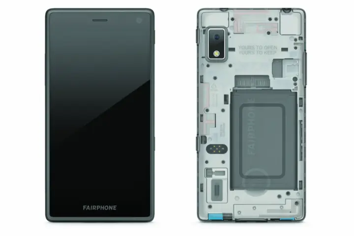 Fairphone 2 modular smartphone elevation showing replaceable components
