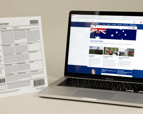 Australian census survey form and laptop