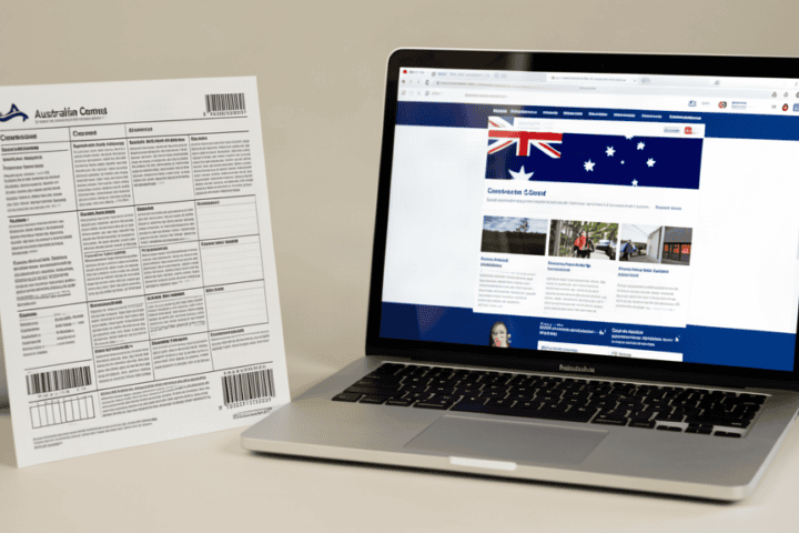 Australian census survey form and laptop