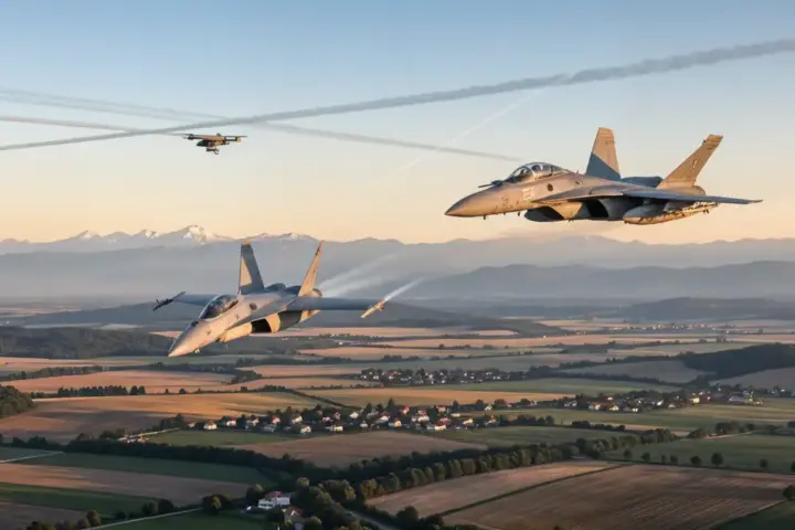 Spanish NATO F-18 Hornet patrols Romanian airspace during enhanced Air Policing mission, August 2026.