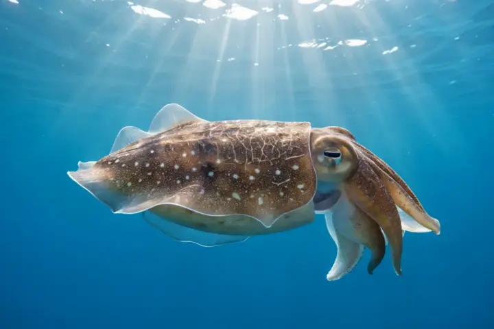 Giant cuttlefish swimming in ocean water