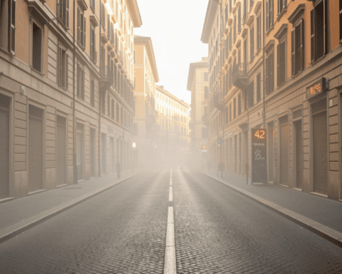 Empty street in Rome with shutters closed during heatwave