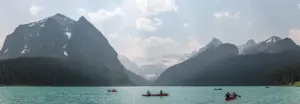 Lake Louise obscured by wildfire smoke, Banff National Park, Alberta, Canada
