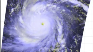 Satellite image of Super Typhoon Dolphin, a Category 5 storm in the western Pacific.
