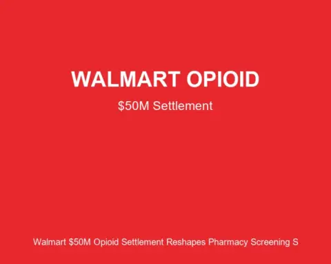 Walmart retail pharmacy interior with prescription bottles and medication