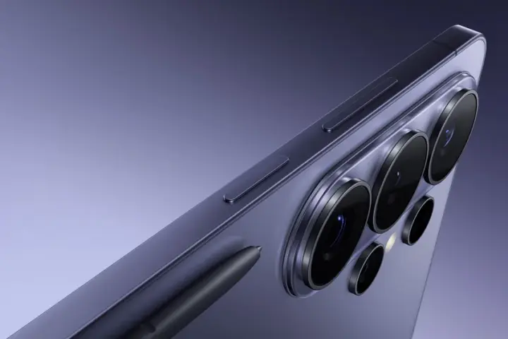 Close-up of a Samsung Galaxy smartphone showing its camera module and metal frame
