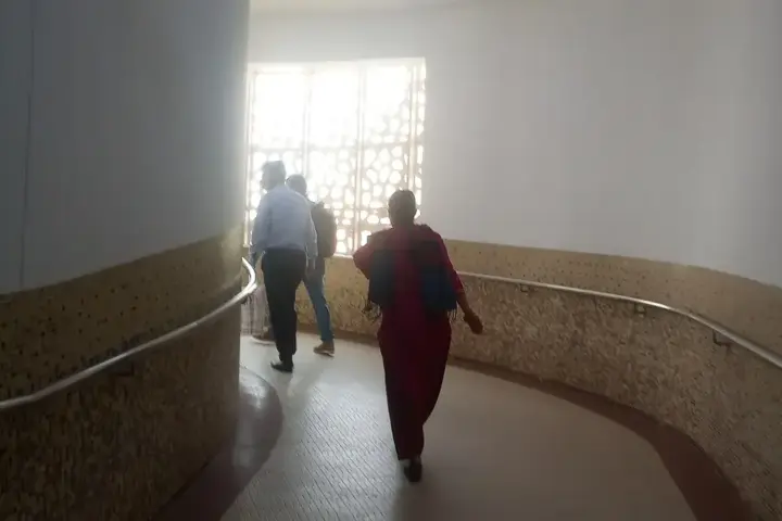 Exterior view of the multi-story Rajkumari Amrit Kaur OPD facility at the AIIMS medical complex in New Delhi.