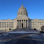 Front exterior of the Missouri State Capitol in Jefferson City.