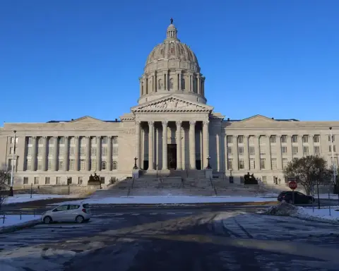 Front exterior of the Missouri State Capitol in Jefferson City.