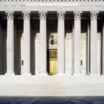 Marble columns and entrance steps at the United States Supreme Court building in Washington DC