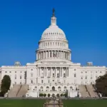 Full view of the United States Capitol west front and dome on Capitol Hill in Washington DC