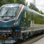 Amtrak Cascades Airo trainset at Salem station in Oregon.