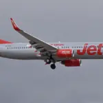 Jet2 Boeing 737 arriving at Tenerife South Airport in the Canary Islands.