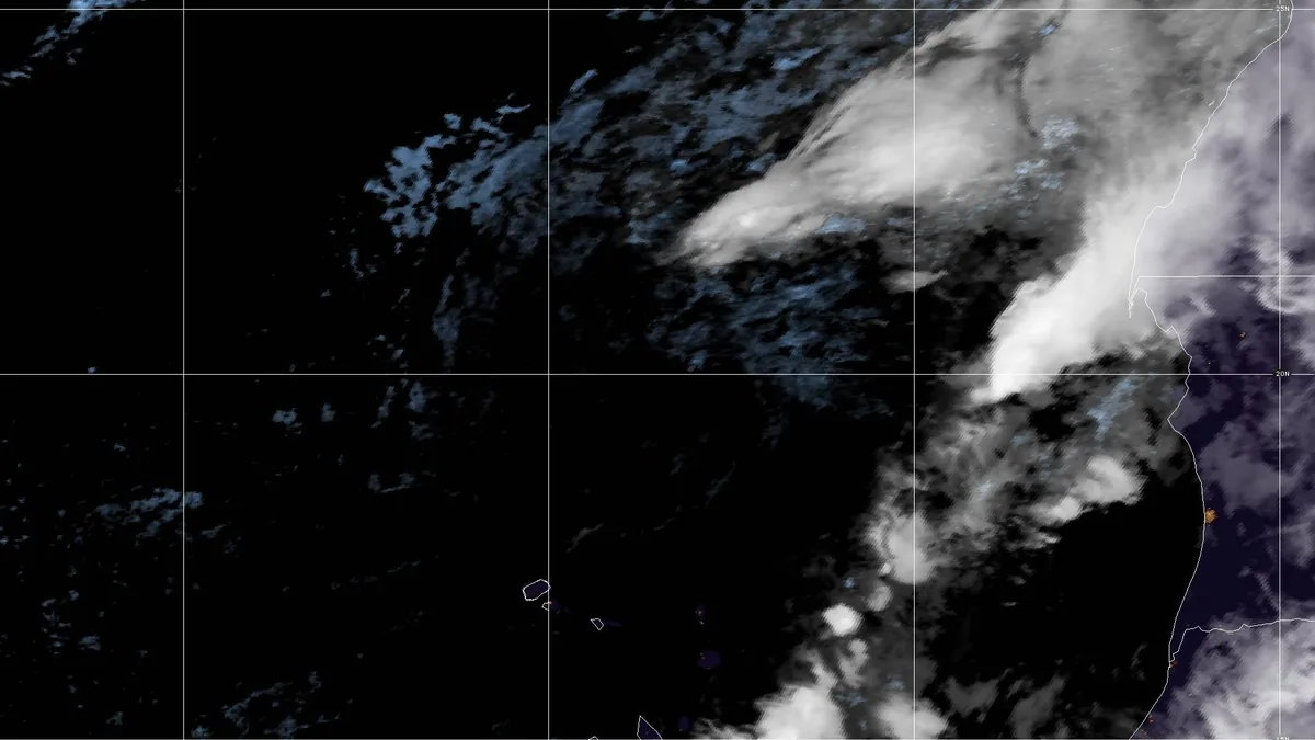 Satellite view of Tropical Storm Gonzalo over the Atlantic Ocean.
