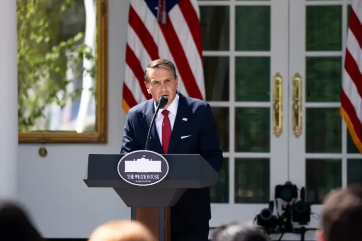 US President Trump at press briefing discussing Gaza refugee relocation plan