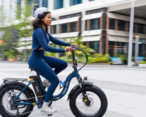 Woman riding an electric bicycle on a city street