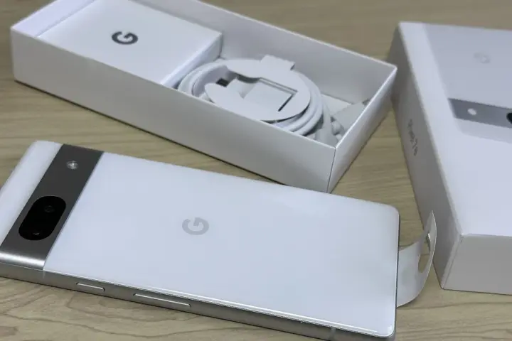 Google Pixel smartphone photographed against a plain background