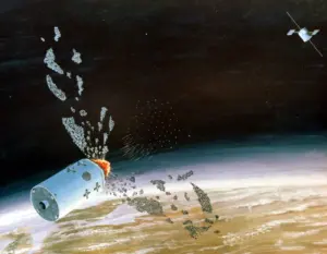 A conceptual illustration of an anti-satellite weapon, the technology now confirmed by the US as deployed in orbit.