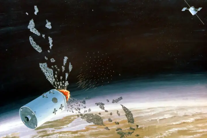 A conceptual illustration of an anti-satellite weapon, the technology now confirmed by the US as deployed in orbit.