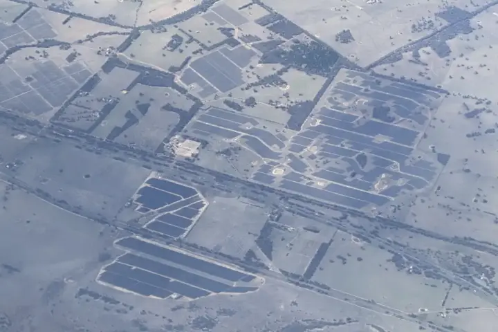 Aerial view of Mokoan and Winton solar farms, representing Australia's renewable energy infrastructure behind the ARENA $30 million grant program.