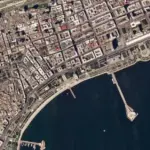 Satellite view of the Baku City Circuit race track used for the Azerbaijan Grand Prix in the capital of Azerbaijan.
