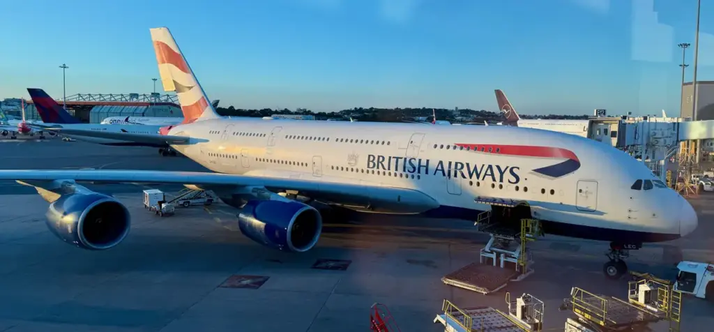 Airbus A380-800 aircraft operated by British Airways, one of the largest passenger aircraft in commercial service.
