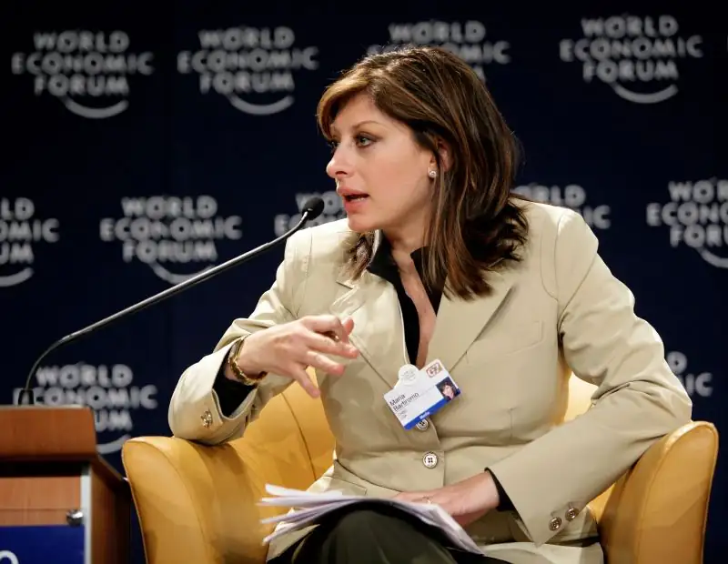Journalist and television anchor Maria Bartiromo speaking during a panel discussion