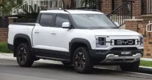 BYD Shark 6 plug-in hybrid pickup truck photographed outdoors