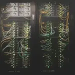 Rows of computer servers in a California data center, representing the water and energy infrastructure that AB 2469 aims to regulate.